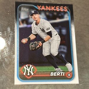 Topps Yankees Baseball Card with Blue and Red Accents